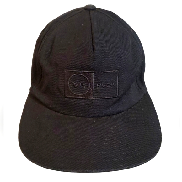 RVCA Men's Sport Black on Black Fitted Logo Embroidered‎ Panel Snapback Hat Cap - Picture 1 of 5